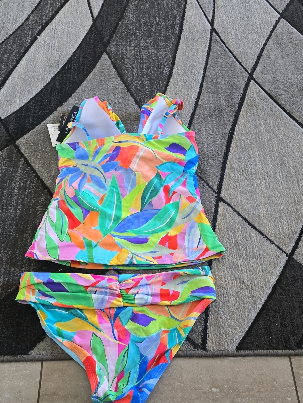 La Blanca Multicolor Leaf-Print Tankini Set - Bright Rainbow Colors Sz 8 Nwt - Picture 4 of 6